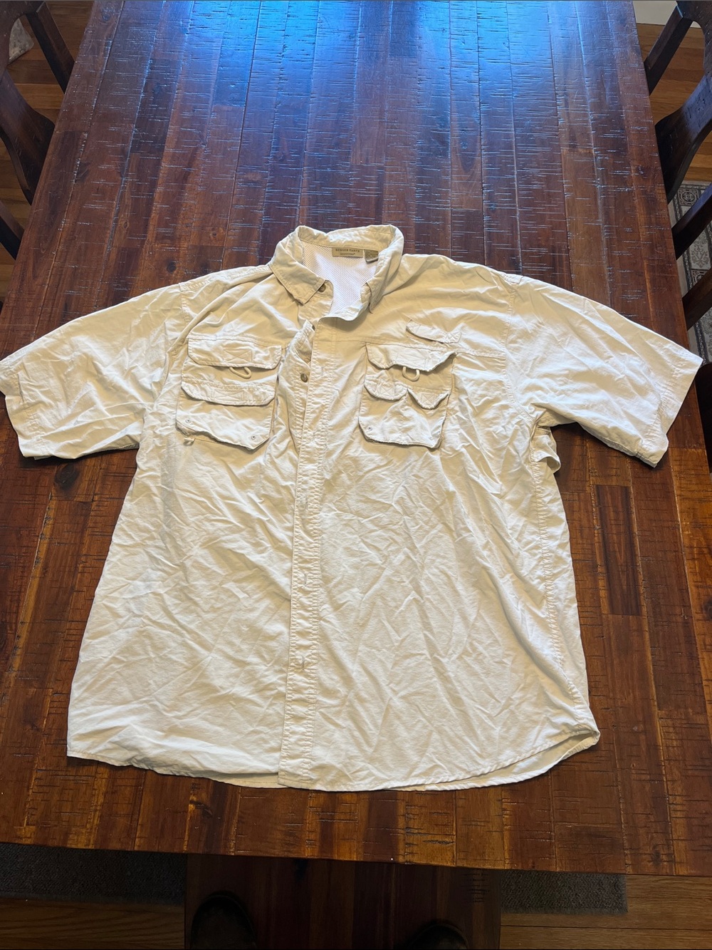 Men's Short-Sleeve Button-Front Utility Shirt in Light Cream